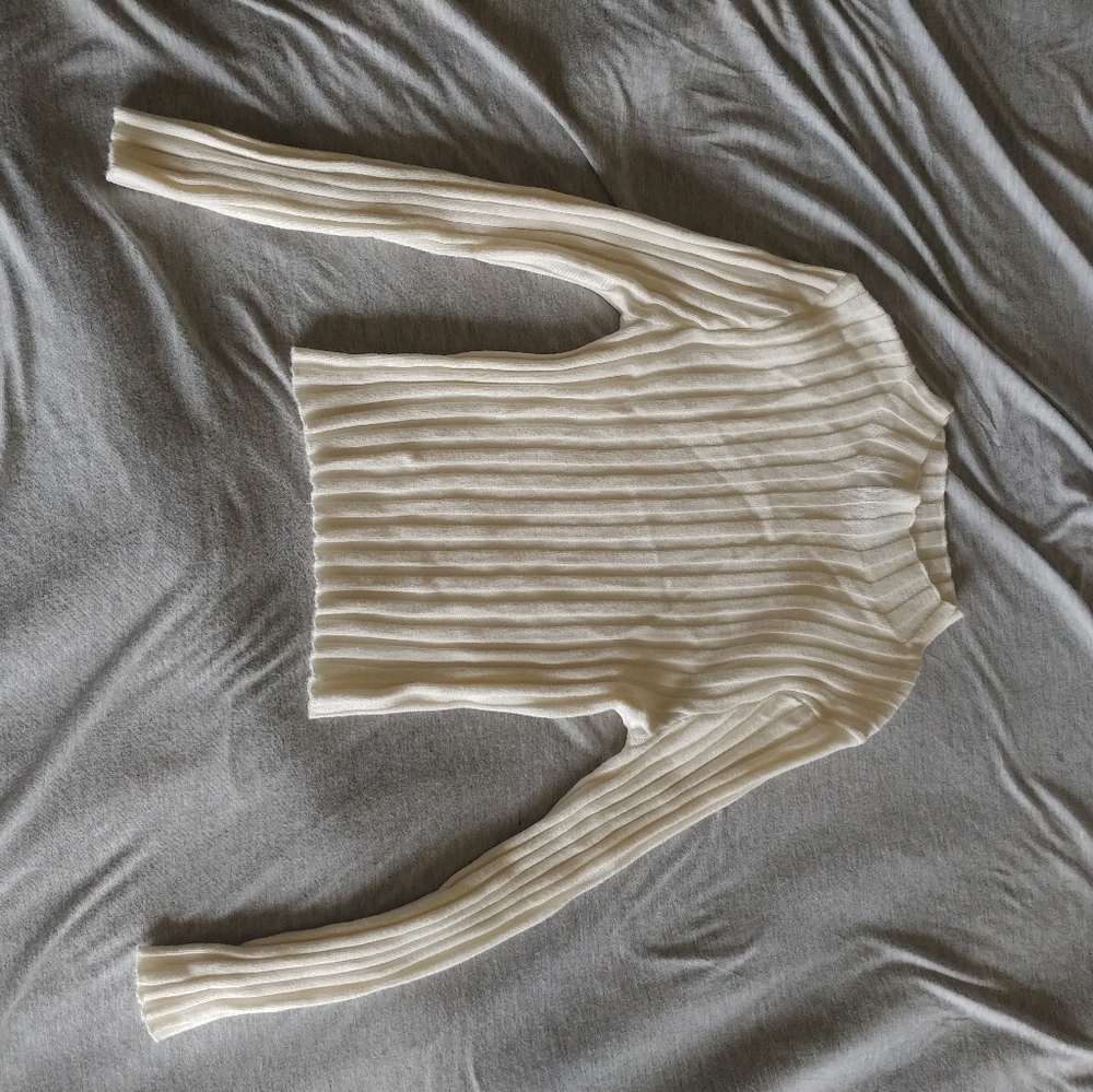 White Ribbed Knit Turtleneck Sweater